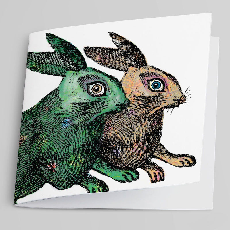 Green and Brown Rabbits-Greeting Card-Tony Pinchuck-Tony Pinchuck